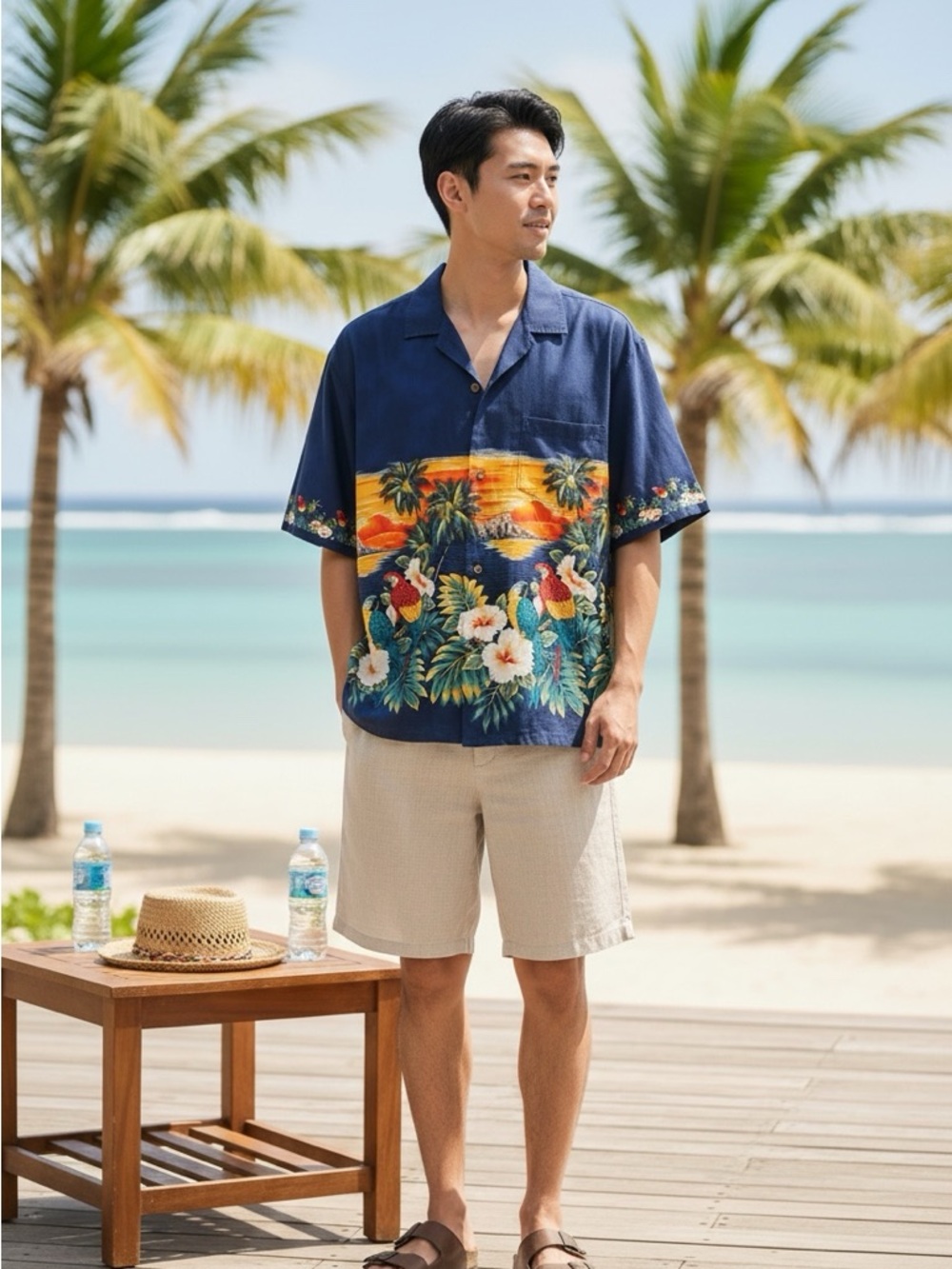 Pacific Legend Apparel Shirt Men Large Button Front Parrot Sunset Pocket. XL